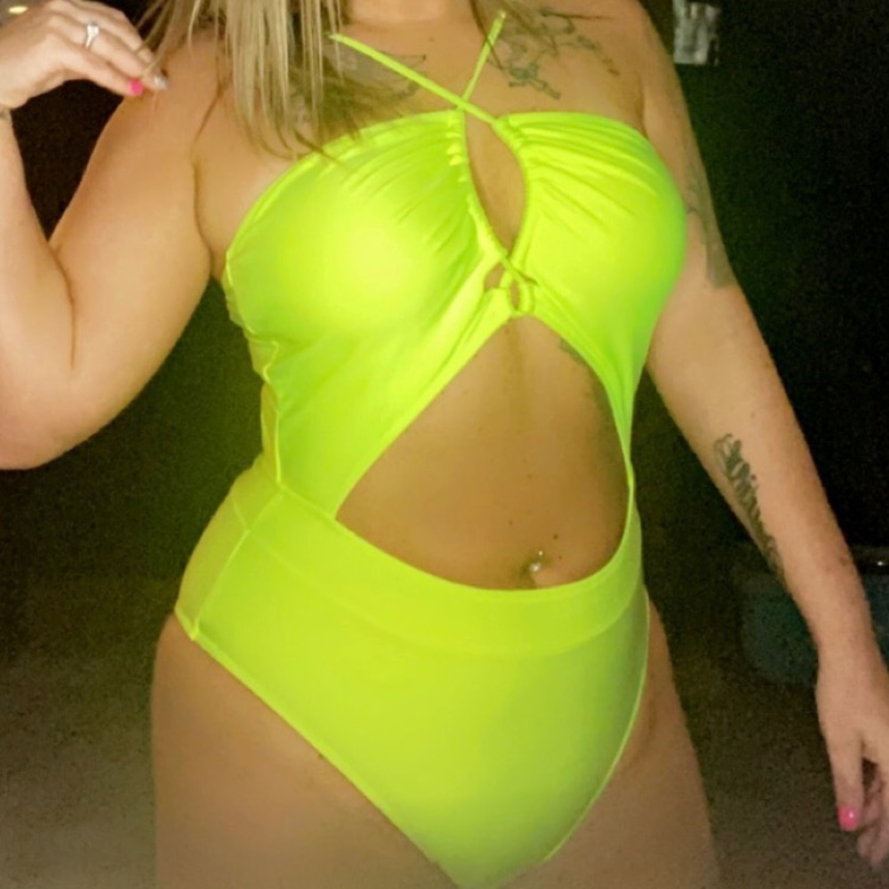 Fluorescent green one piece bathing suit